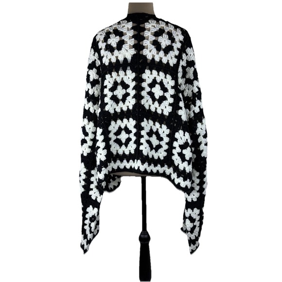 Davi & Dani Women Crochet Cardigan Black White Open Front Granny Square Boho 3XL - Picture 16 of 16